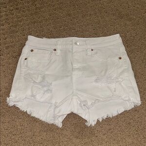 American Eagle Outfitters White Distressed Jean Shorts